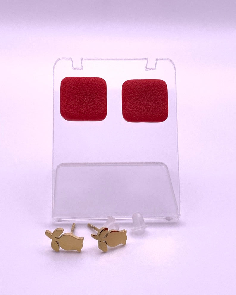 Flower - Rose Stud - Red Earrings