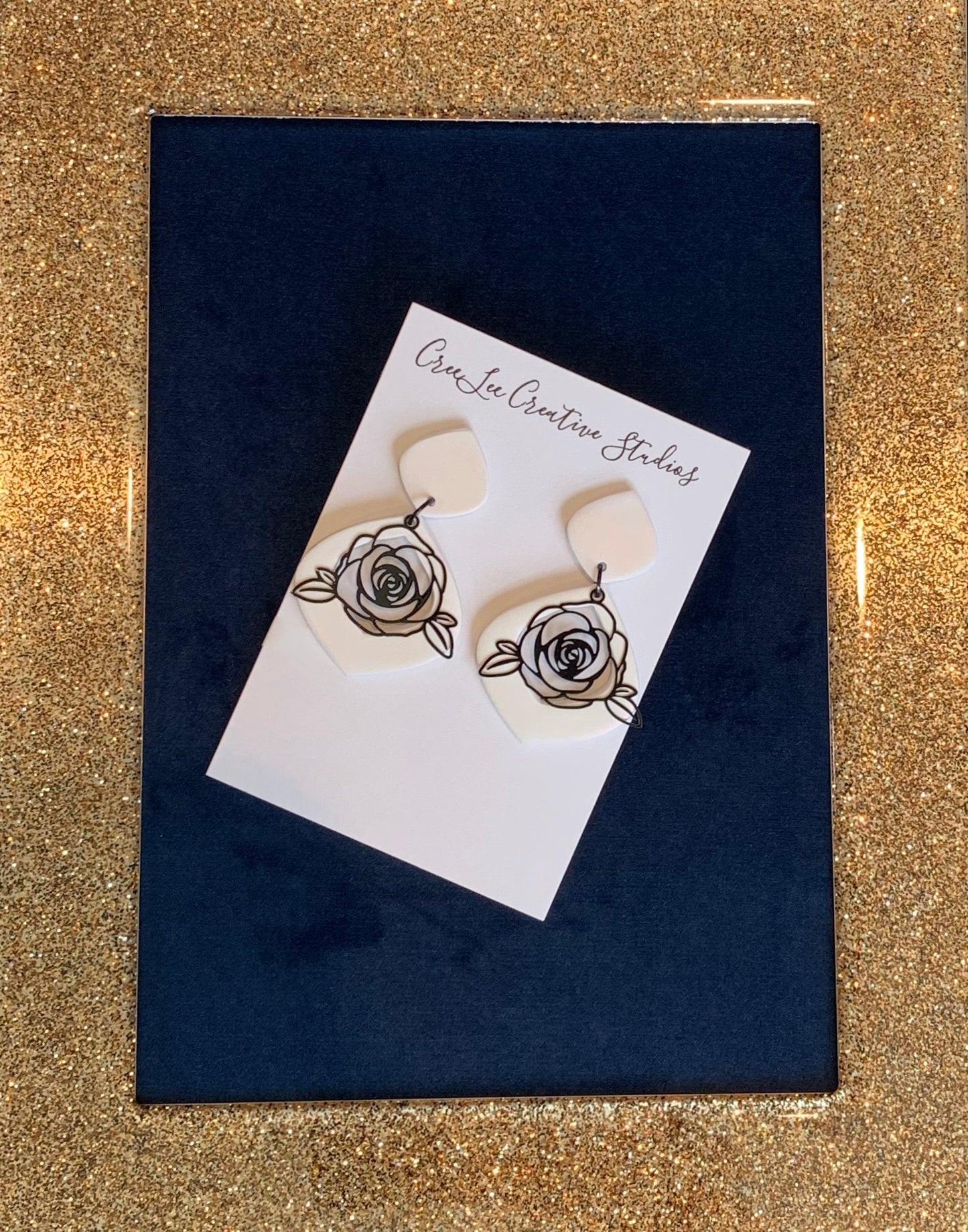 Flower - Black Rose on Peach or White Drop Dangles