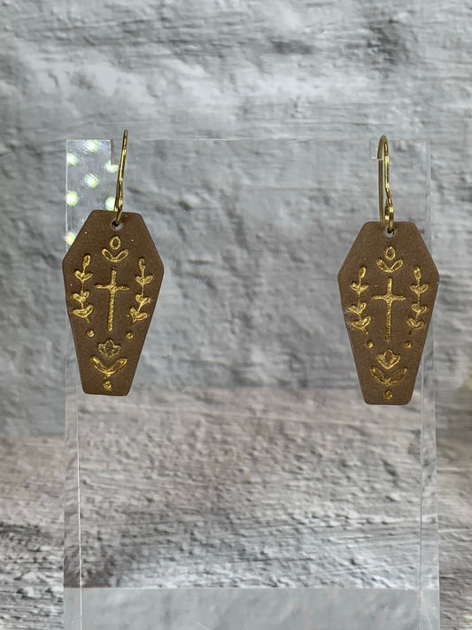 NEW * The Fancy Little Coffin — Folk-Art Coffin Halloween Earrings