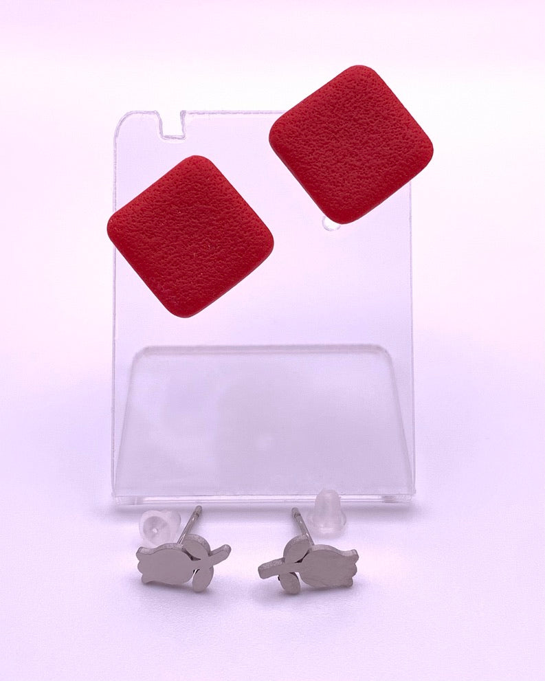 Flower - Rose Stud - Red Earrings