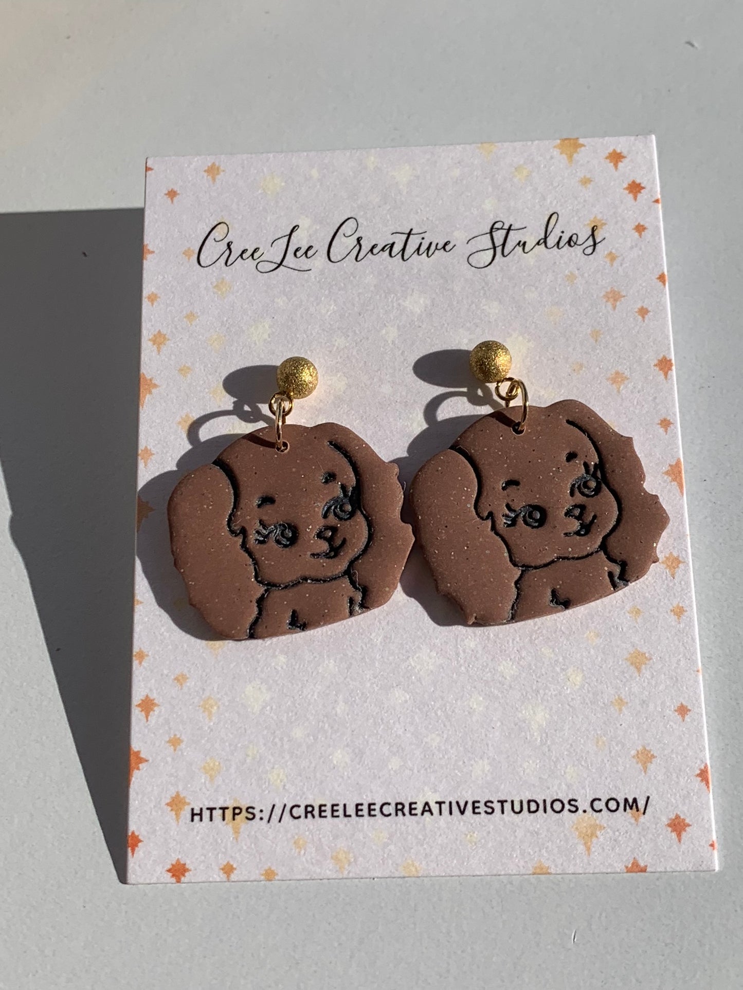 Dog - Brown Puppy Dangle Earrings