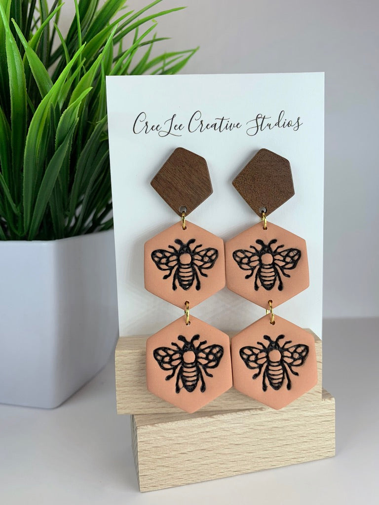 New - Honeybee Hex Drop Earrings β Handmade Bee Hexagon Dangle Earrings