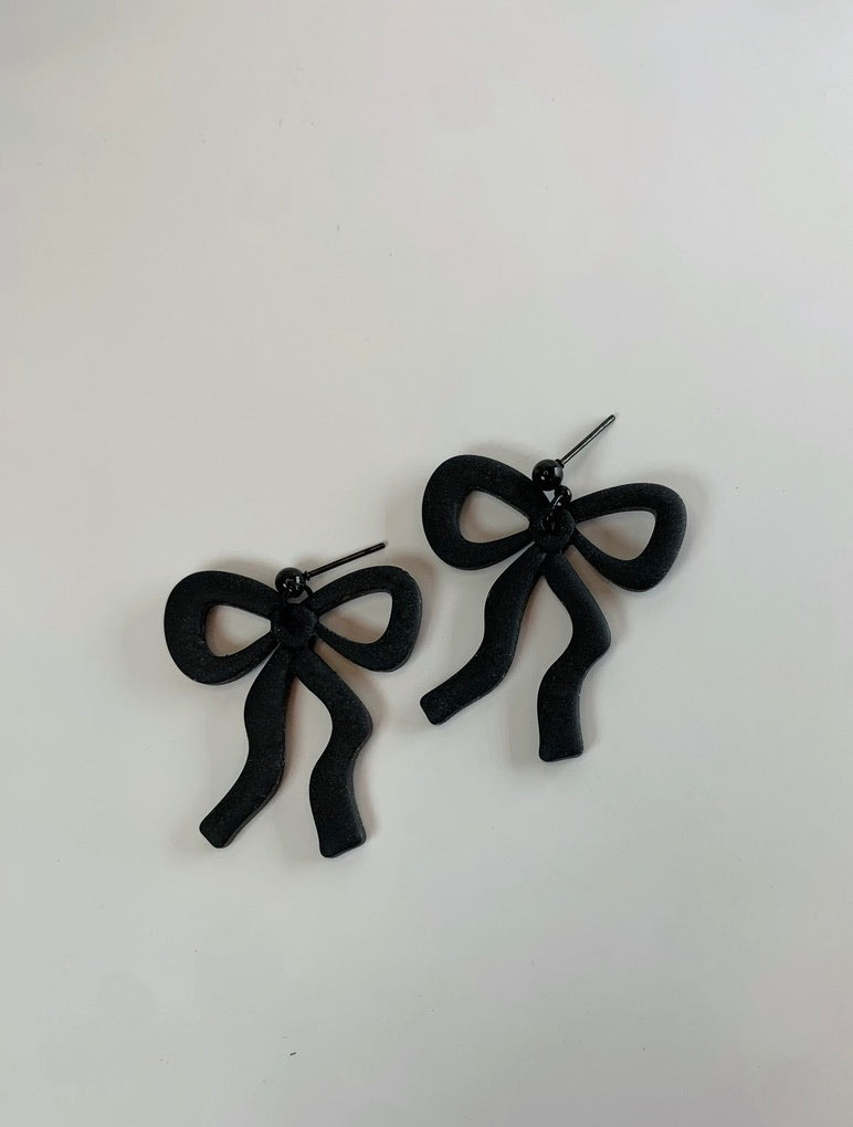 New - Midnight Coquette Bow Earrings β Handmade Black Bow Dangles