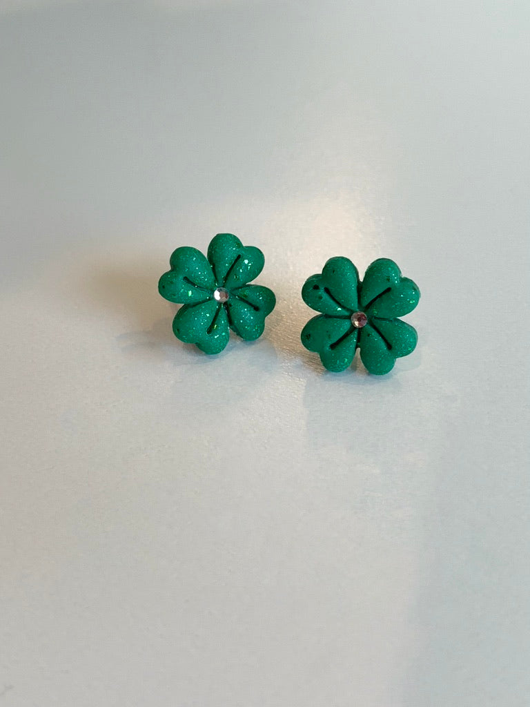 CZ Centered Clover Stud Earrings