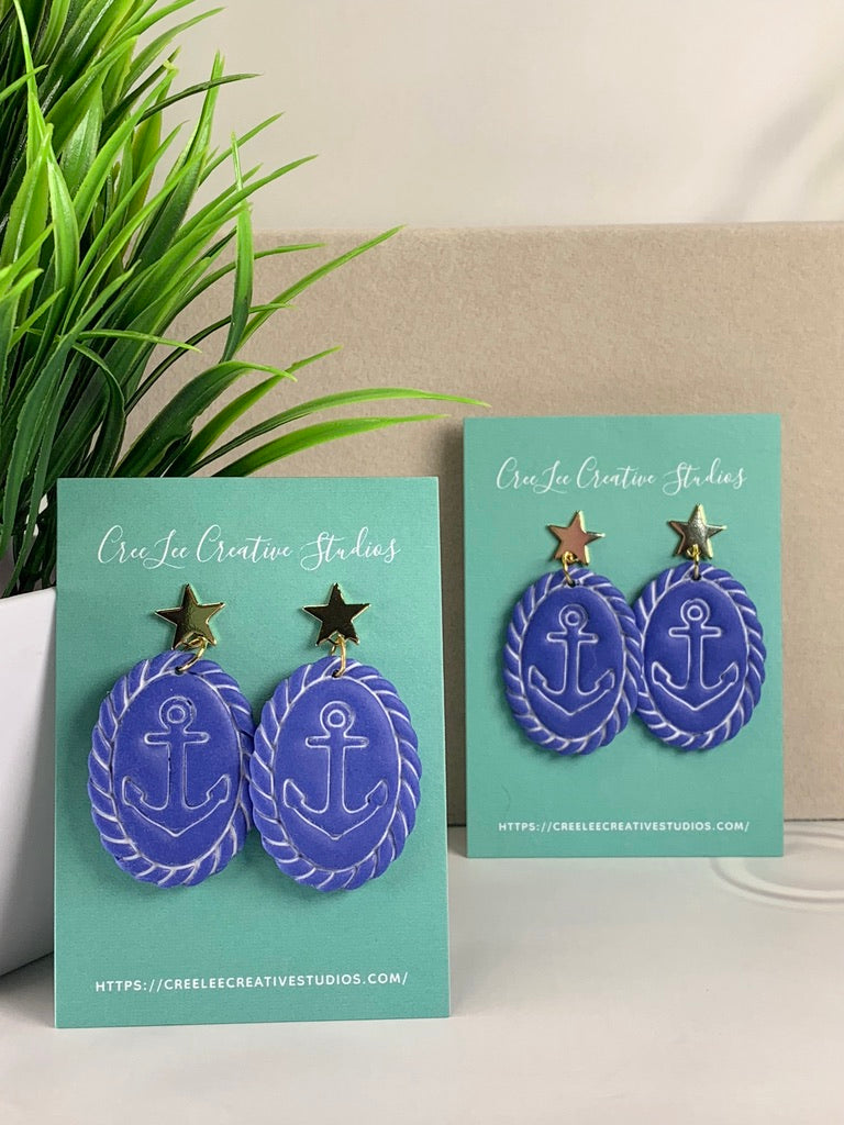 New - Blue Anchor Earrings – Handmade Nautical Anchor Dangle Earrings