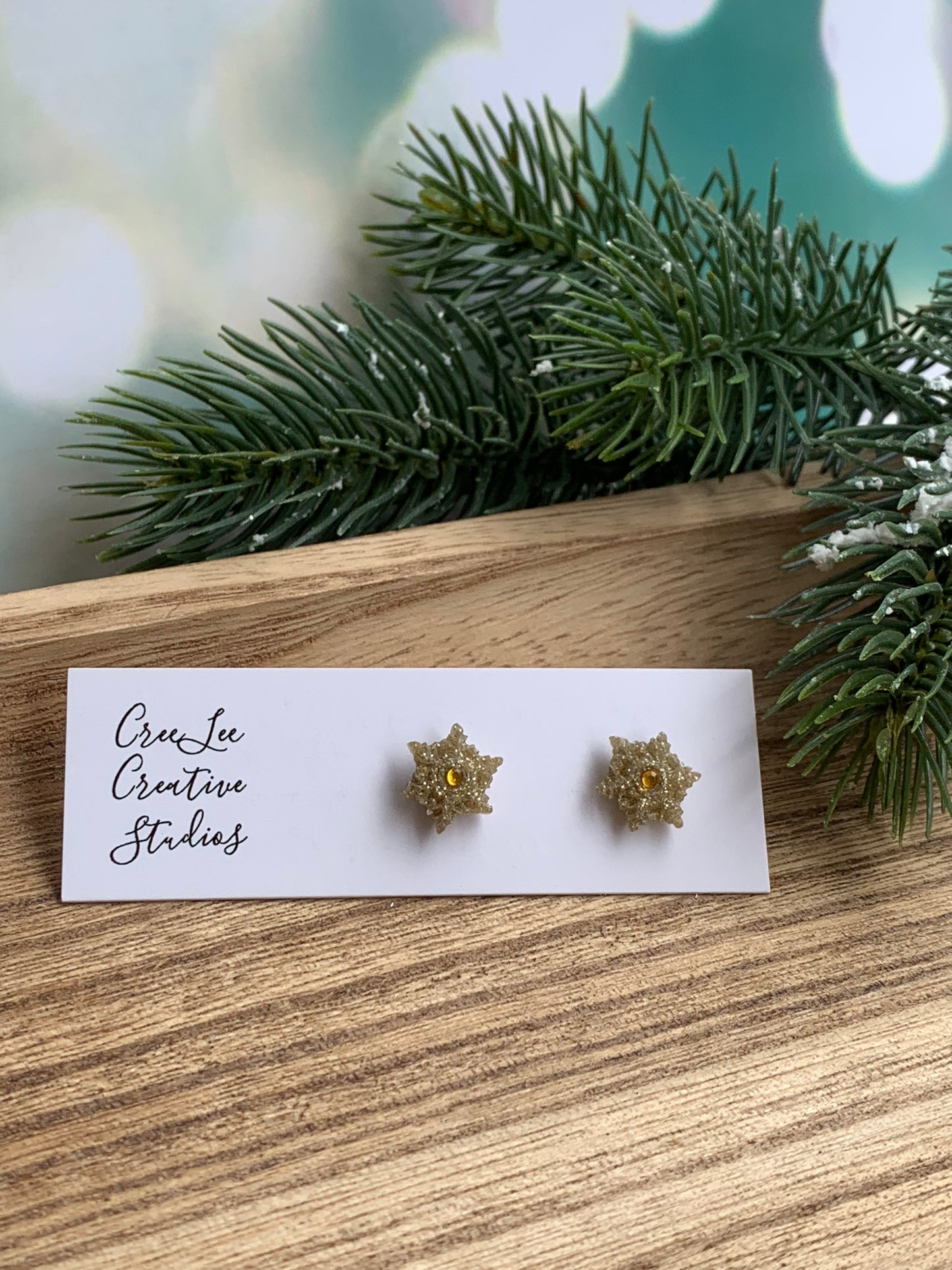 Winter - Snowflake Stud Earrings — Handcrafted Star Snowflake Studs with Center Crystal | White • Black • Gold