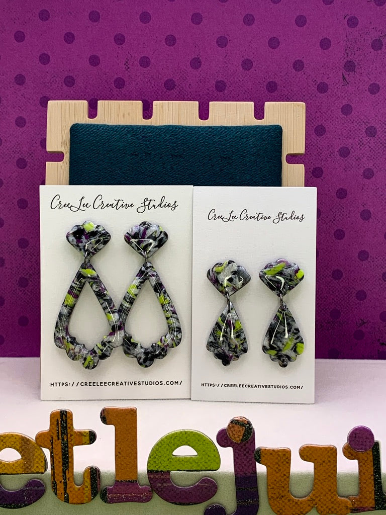 Green and Purple Marbled Earrings