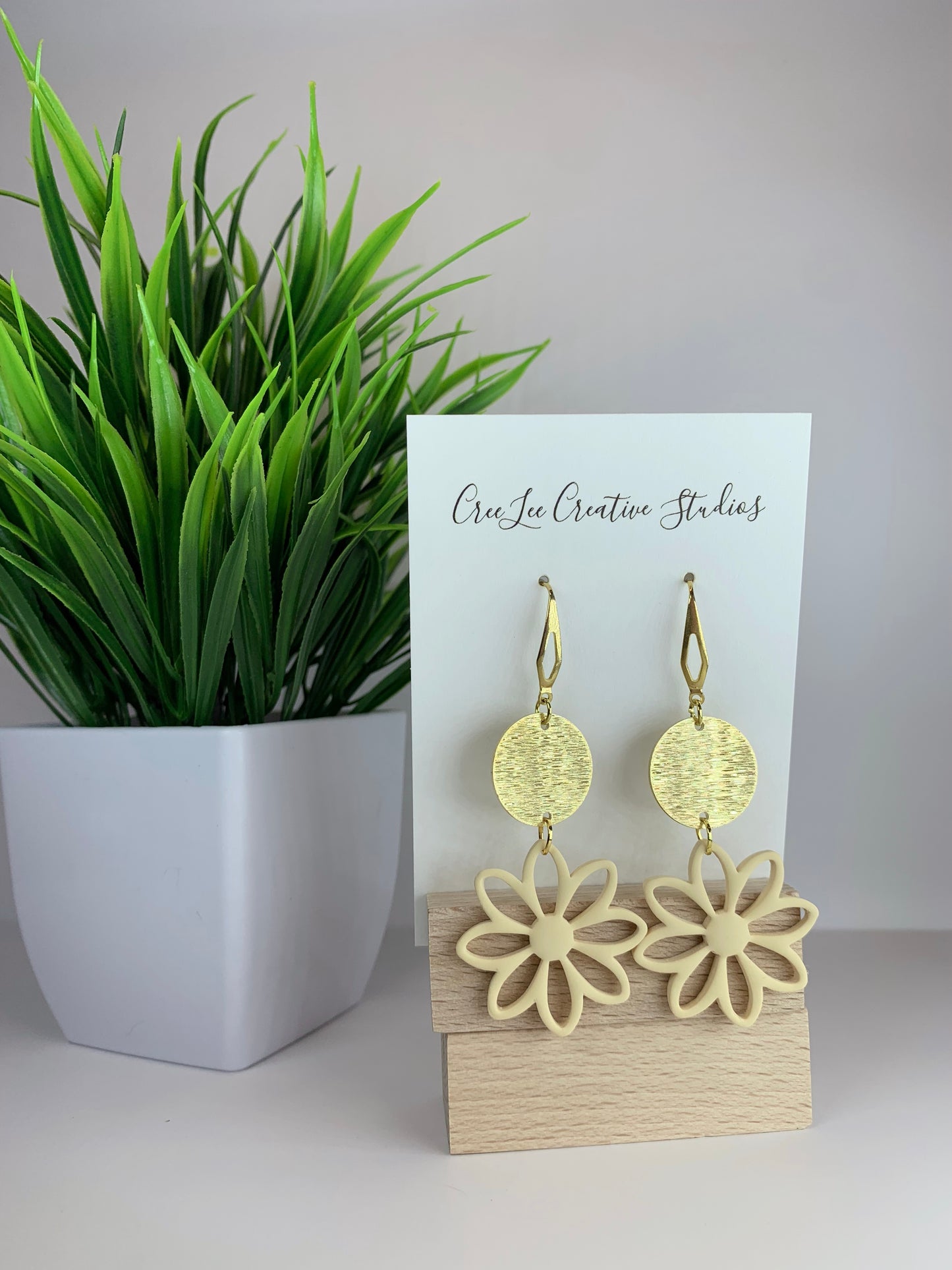 New - Ivory Ochre Hollow Flower Earrings – Handmade Floral Statement Dangles