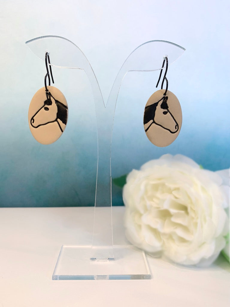 BOHO - Horse Outline Earrings in Latte Brown