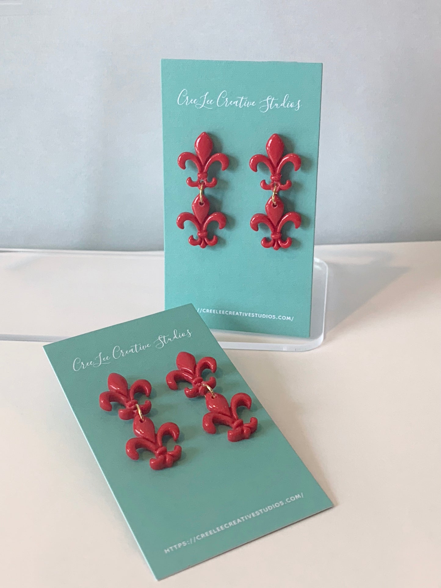 "New" Fleur de Lis Stud or Dangle Earrings in Red