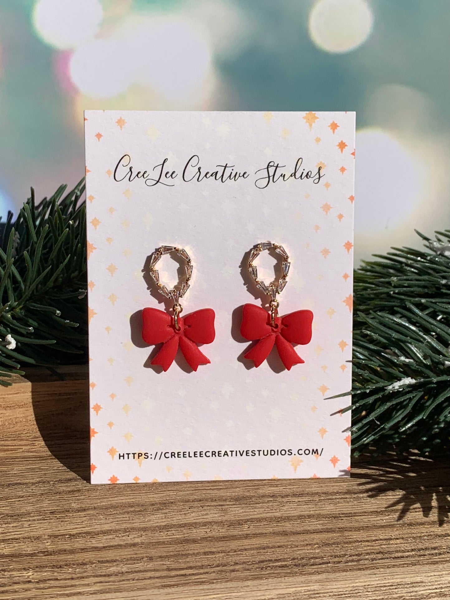 "New" Winter Red Bow and CZ Dangle Earrings β Gold or Rhodium Finish