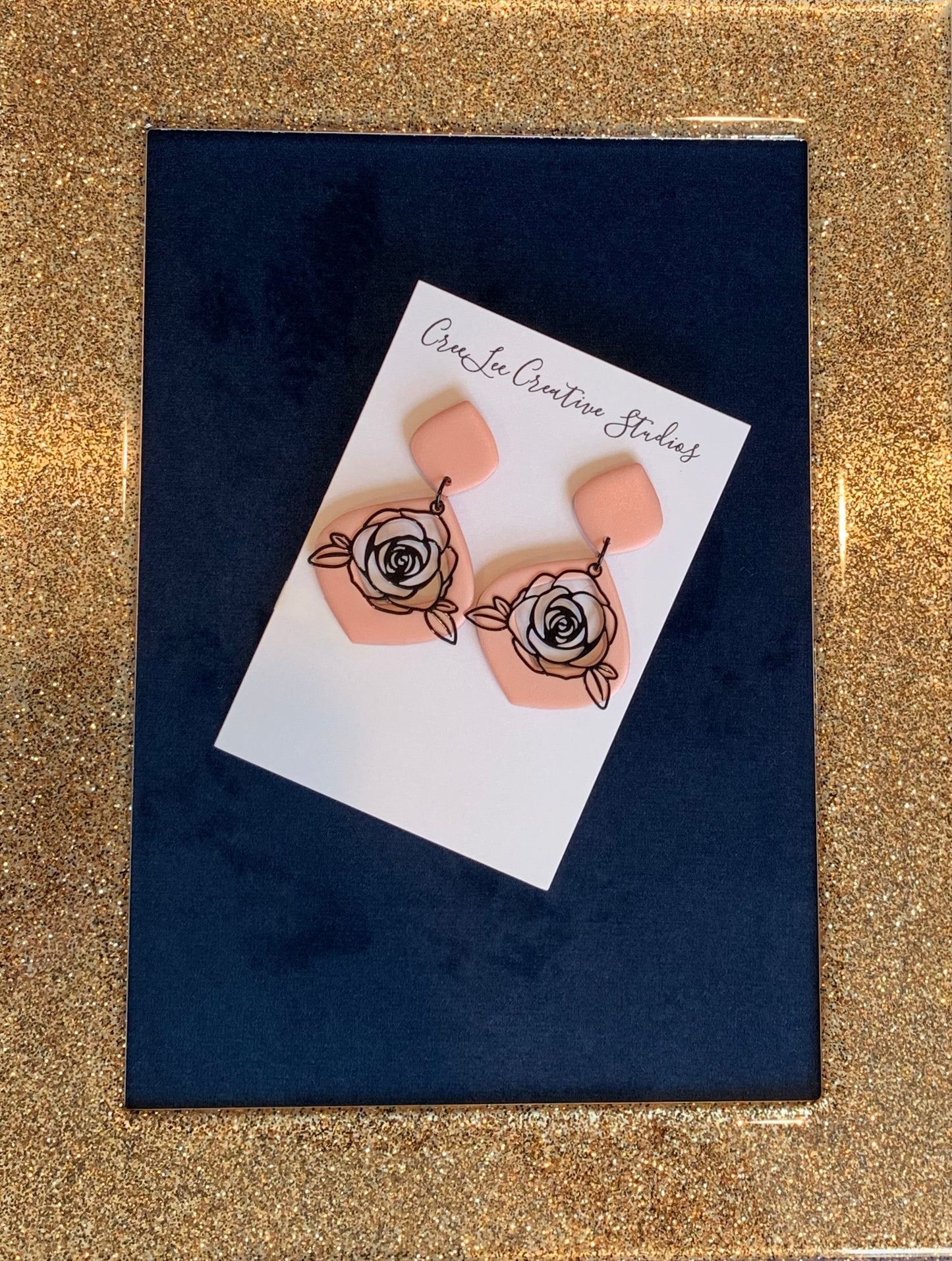 Flower - Black Rose on Peach or White Drop Dangles