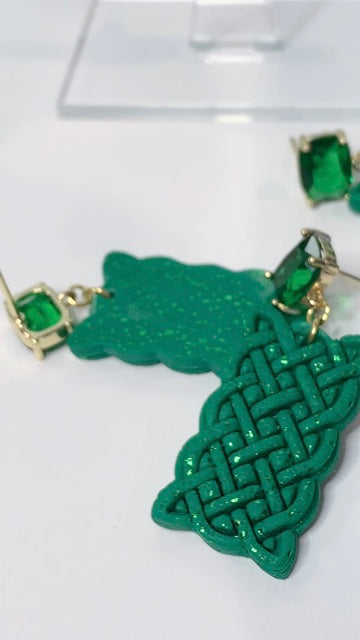 Rectangular Celtic Braid - Sparkle Green Earrings