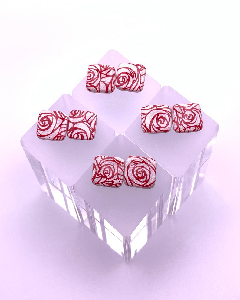 Flower - Rose Stud - Red Earrings