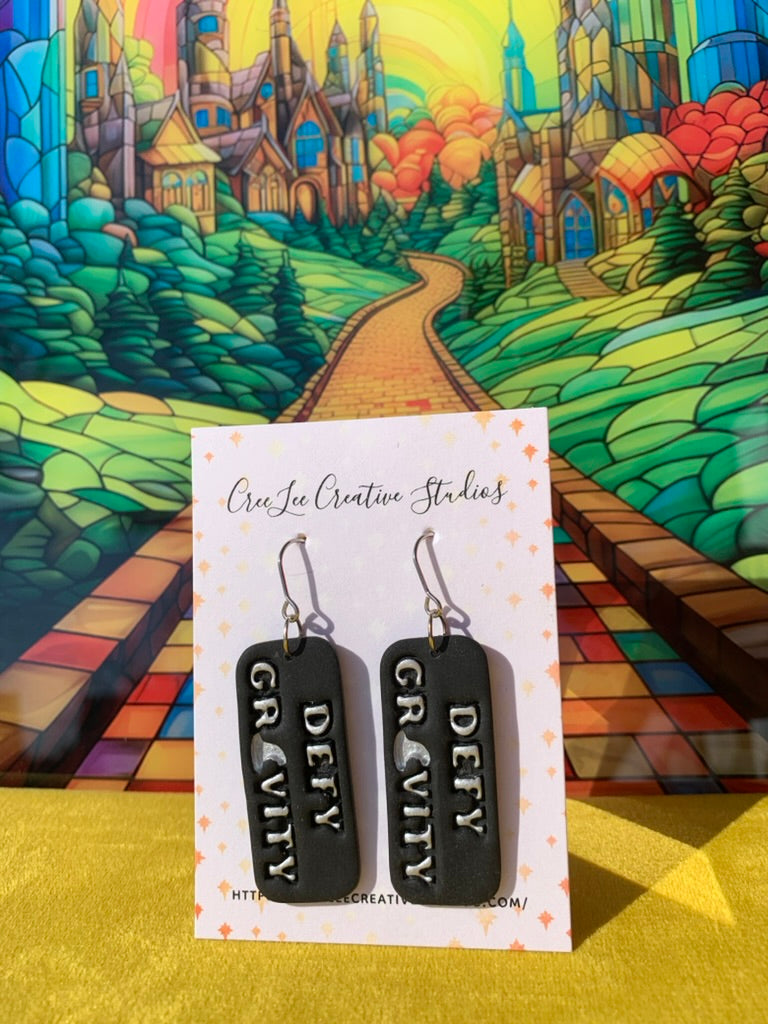 Wicked Defy Gravity – Black & Silver Lightweight Polymer Clay Dangle Earrings