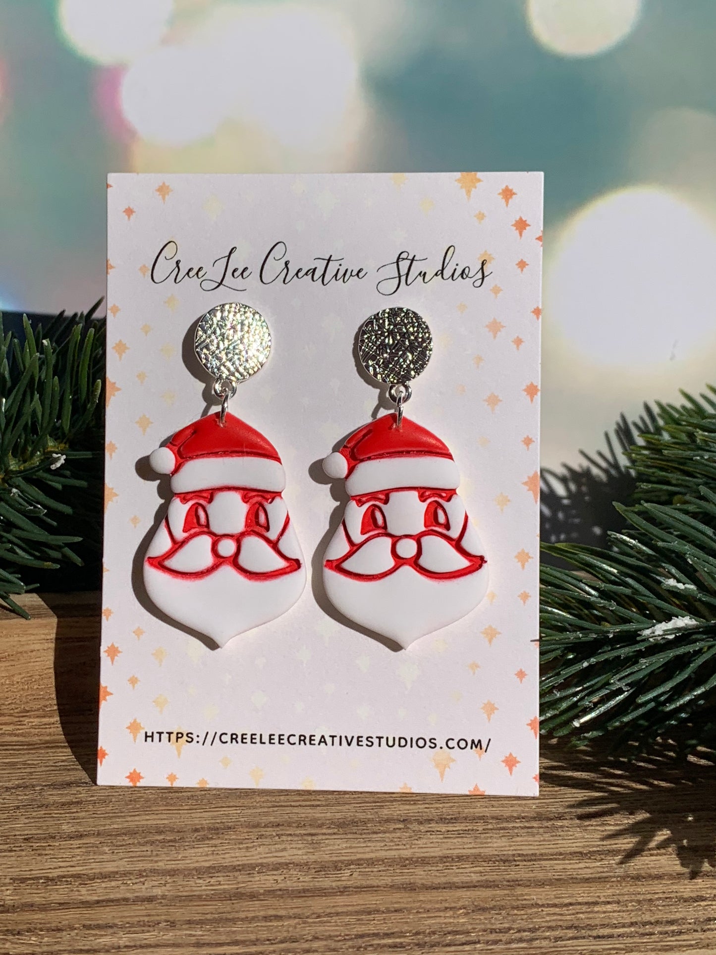 "New" Winter Vintage Classic Red Santa Dangle Earrings — Hand-Painted Polymer Clay Holiday Earrings (Copy)