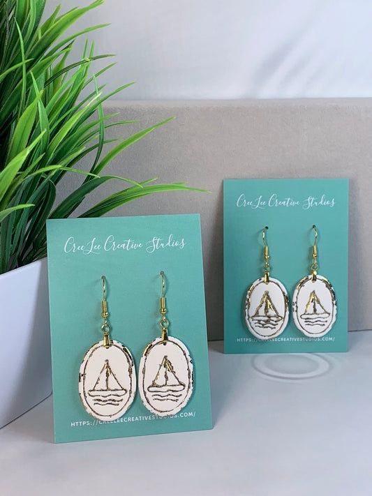 New - Gilded Voyage Earrings – Handmade Gold Foil Sailboat Polymer Clay Dangle Earrings