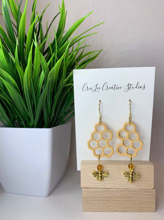 New - Nectar Drop Honeycomb Earrings – Handmade Bee Honeycomb Dangles