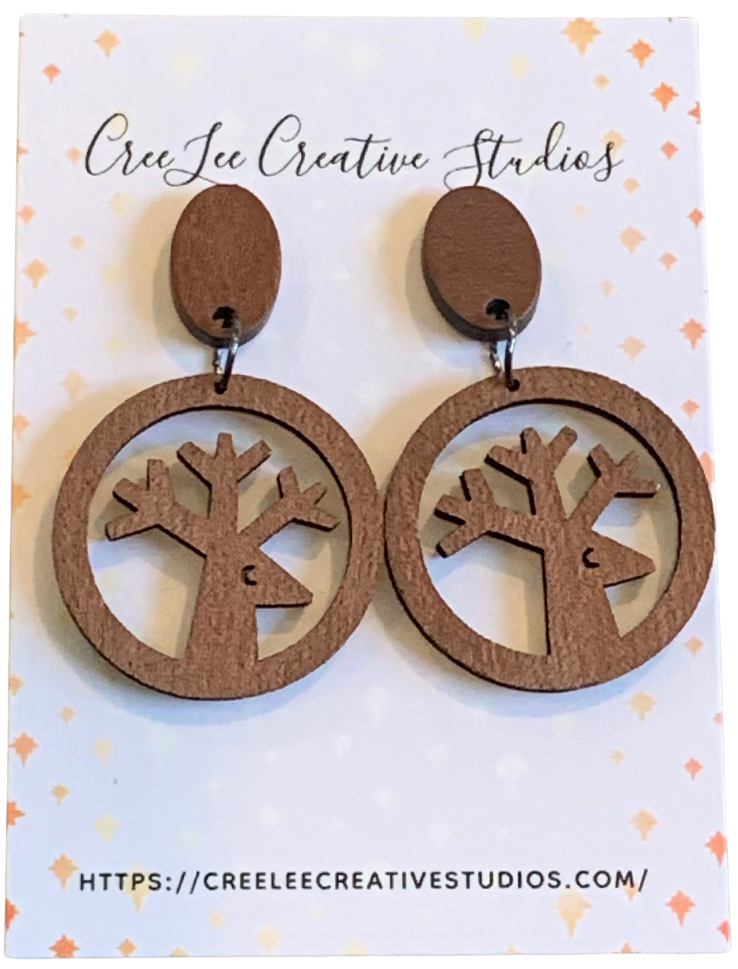 Winter - Round Wooden Reindeer Earrings