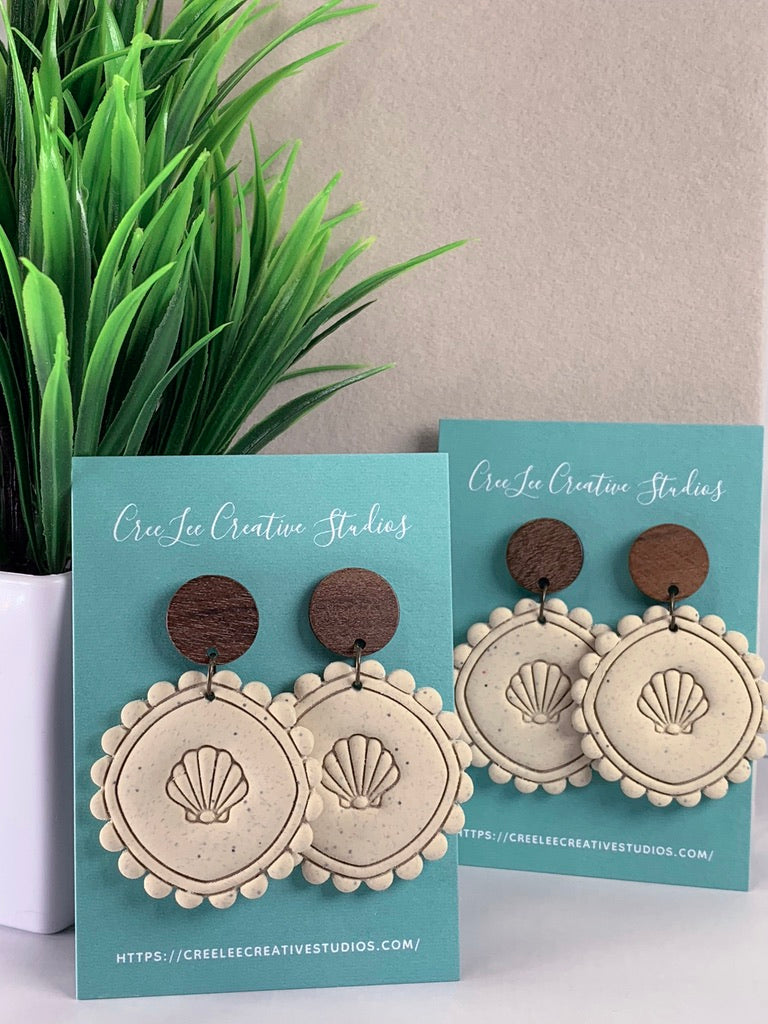 New - Sand Dollar Society Earrings – Handmade Coastal Shell Medallion Polymer Clay Earrings