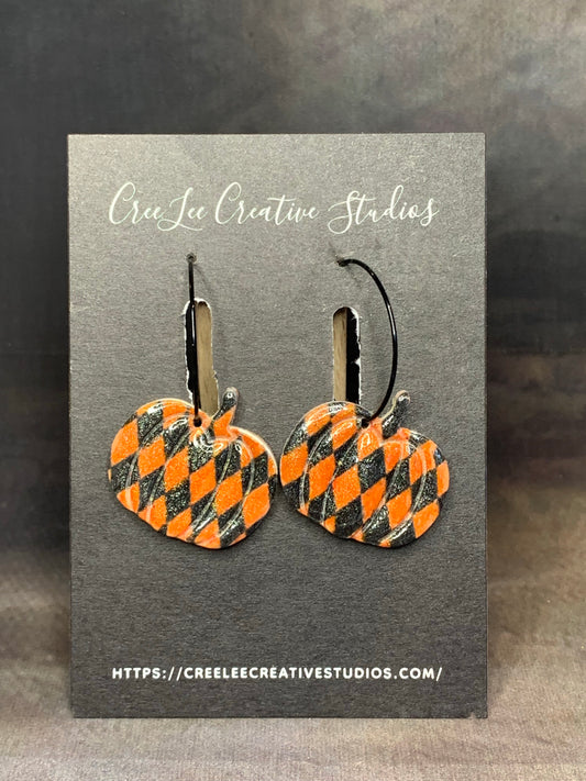 Spooky - Harlequin Pumpkin Earrings - RESTOCKED