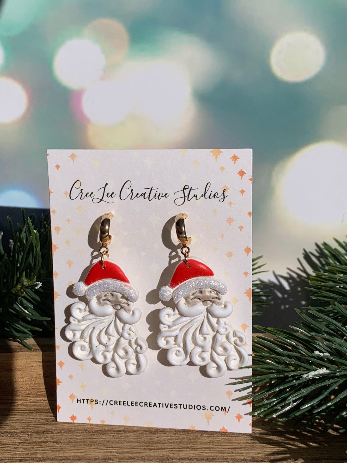 "New" Winter Jolly Santa Dangle Earrings — Hand-Painted Polymer Clay Holiday Earrings