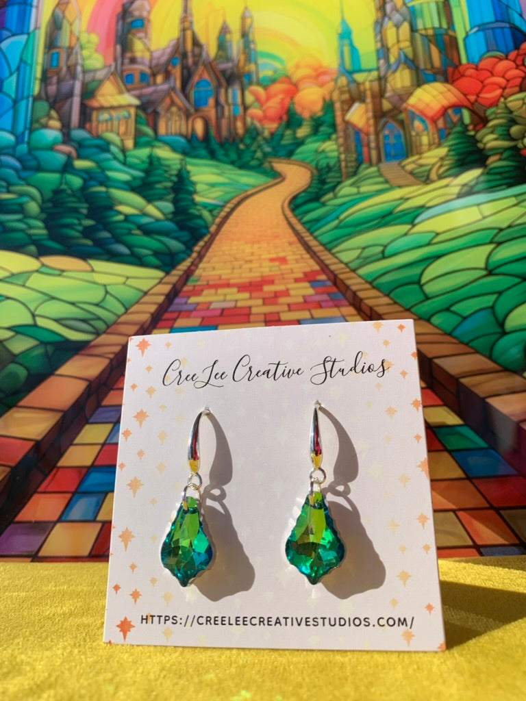 Winter - Emerald Palm Crystal Dangle Earrings — Silver-Tone Hook, Sparkle & Glam - RESTOCKED