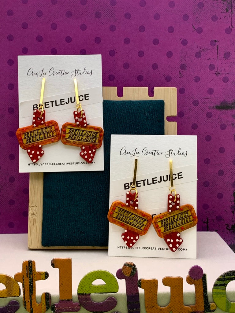 Beetlejuice Flashing Sign Earrings