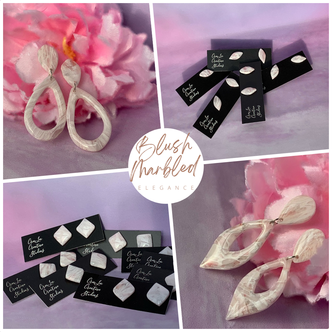 Marbled - Blush Marbled Diamond Shaped Studs - BOHO Elegance - Flower Girl Studs