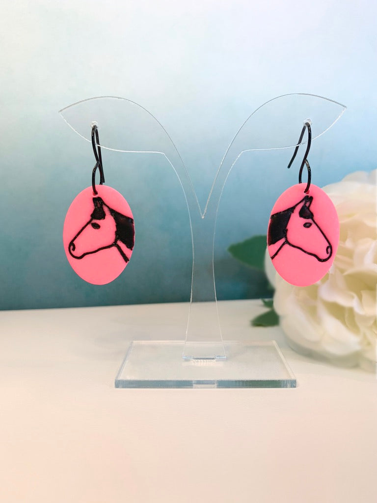 BOHO - Horse Outline Earrings in Pink