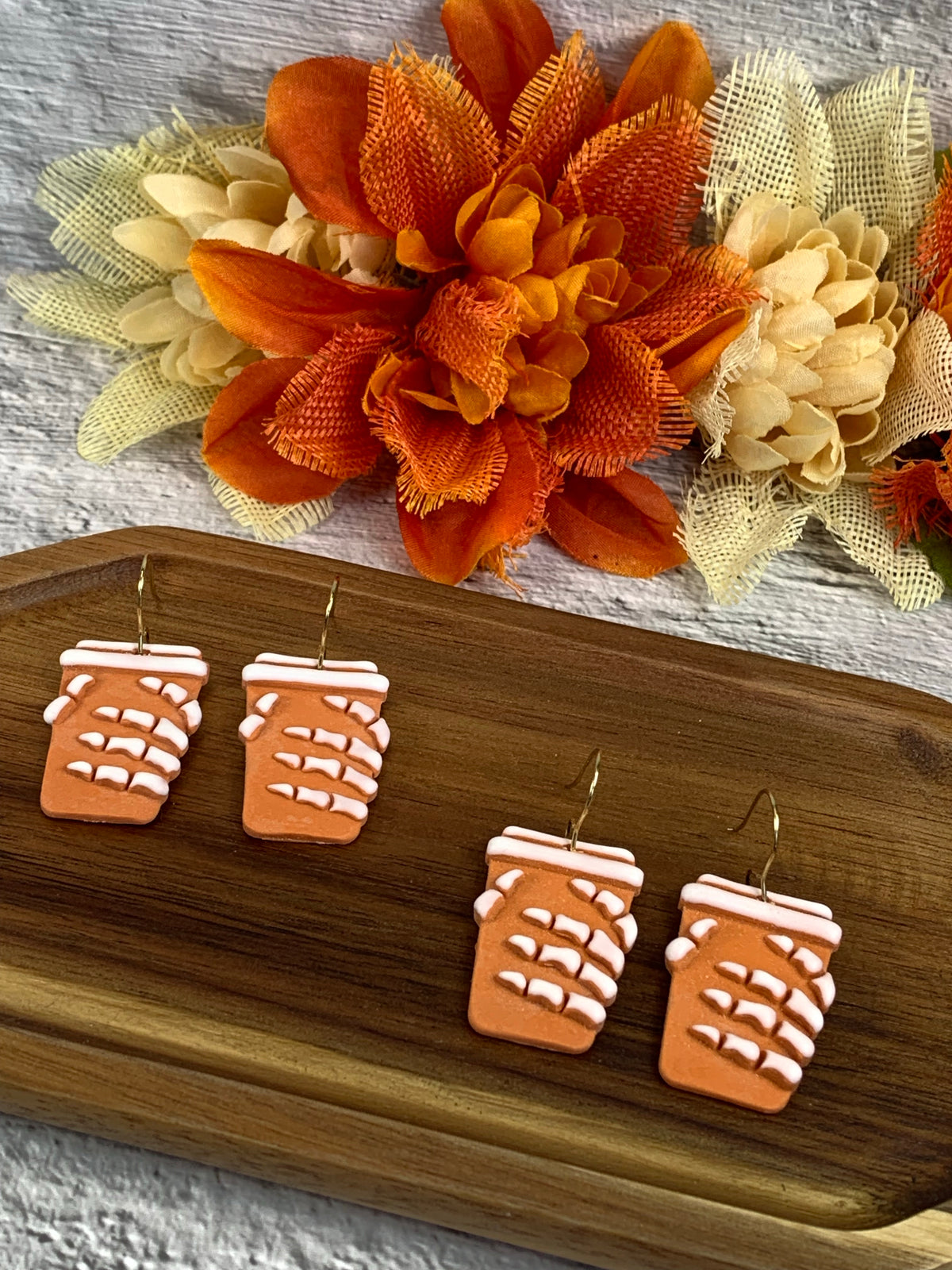 NEW * Dead Tired Pumpkin Spice — Skeleton Coffee Cup Halloween Earrings