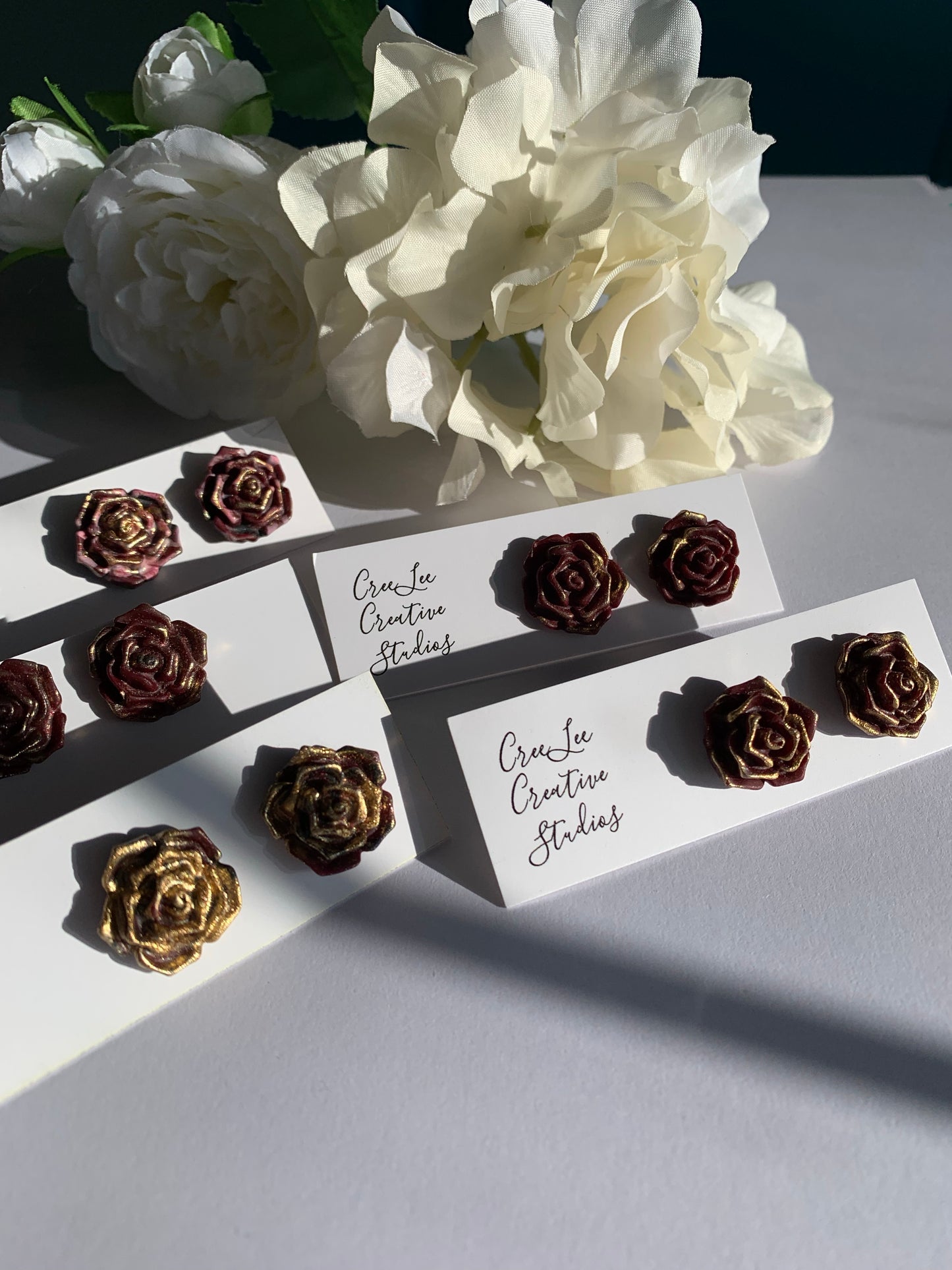 Flower - Maroon & Gold Roses - Large Studs