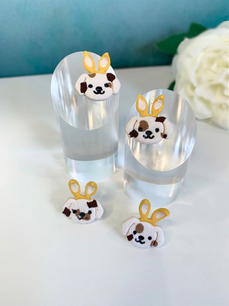 Spotted Dog with Bunny Ears Earrings