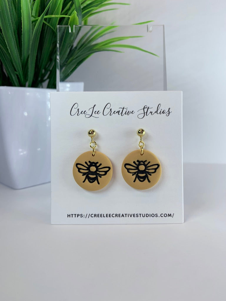 New - Busy Bee Button Earrings – Handmade Bee Charm Dangles