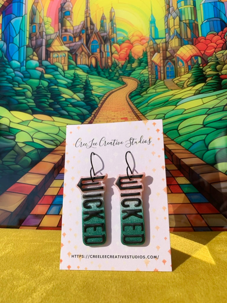 Wicked Pink & Emerald “WICKED” Dangles