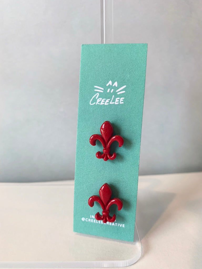 "New" Fleur de Lis Stud or Dangle Earrings in Red