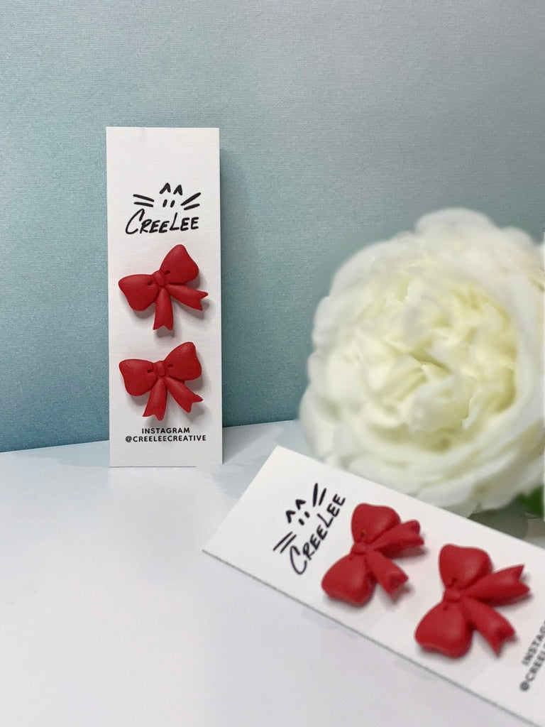 Red Bow Stud Earrings