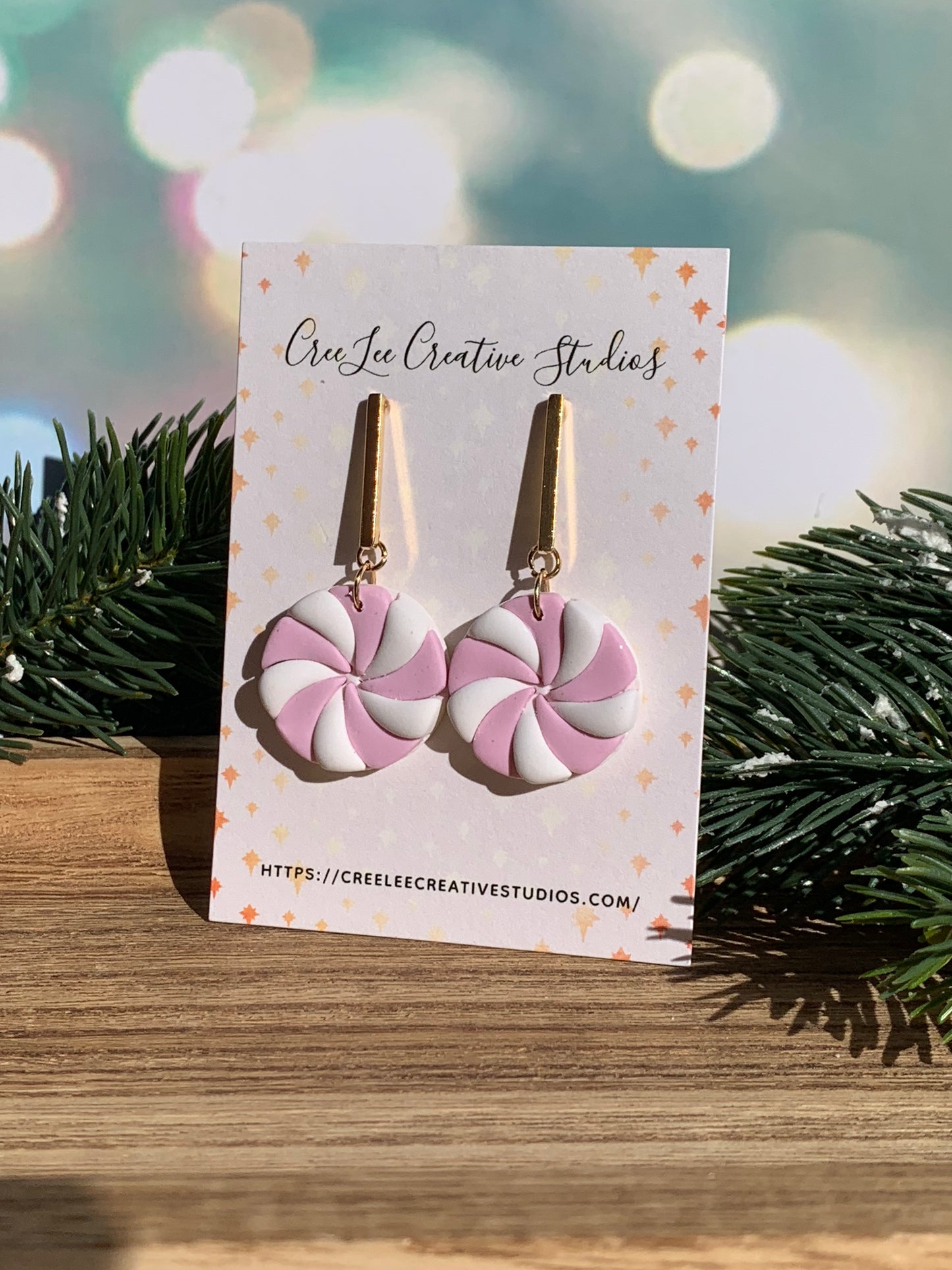 "New" Winter Pink Peppermint Swirl Dangle Earrings