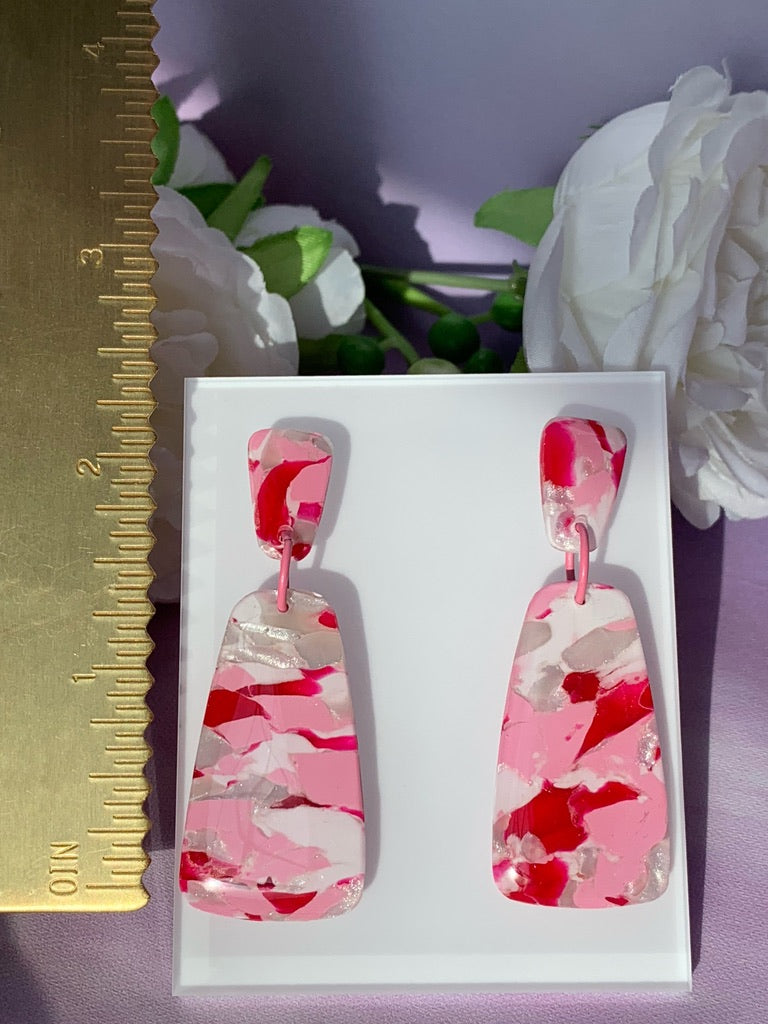 Marbled - Pink Marbled Exclamation and Donut Dangle Earrings