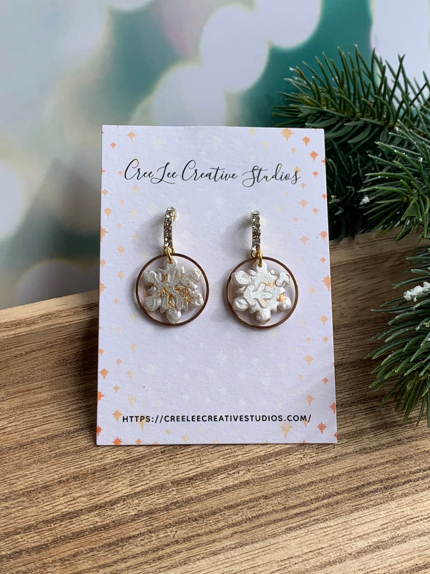 Winter - Gold Flecked Snow Bezeled Earrings