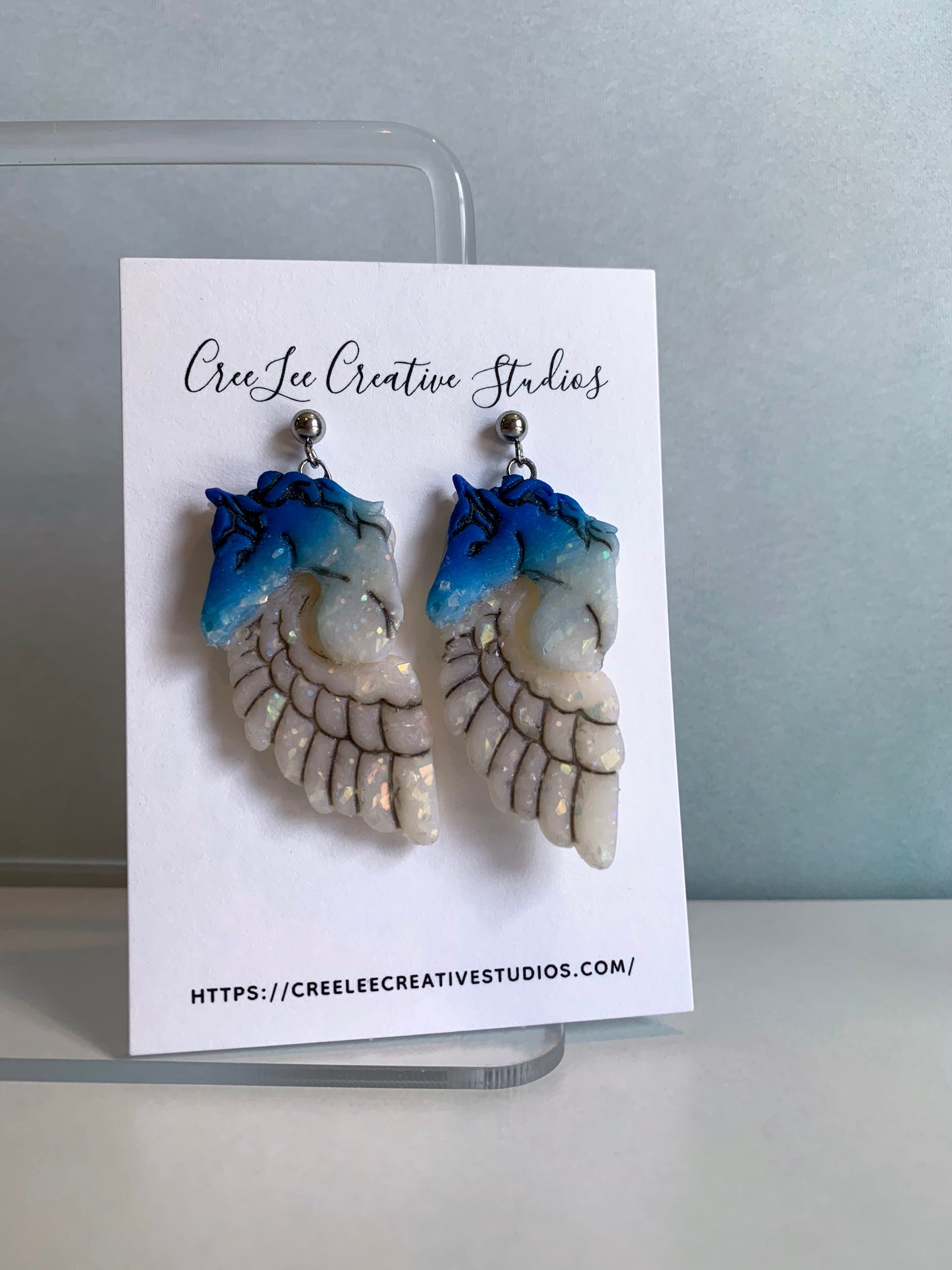 "New" Pegasus Earrings in Blue/ Opal Ombre