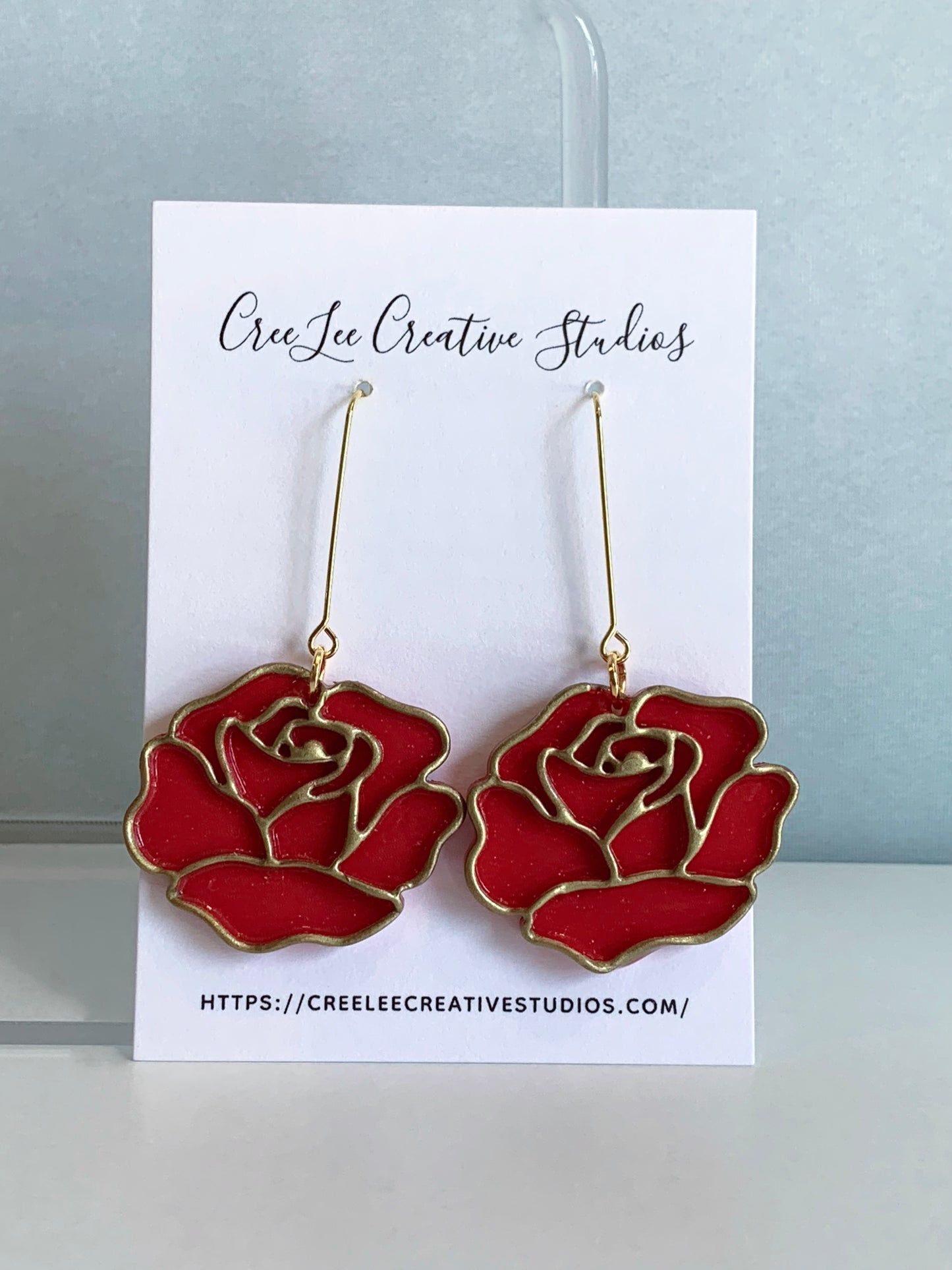 Flowers - Rose Earrings with Gold Outline