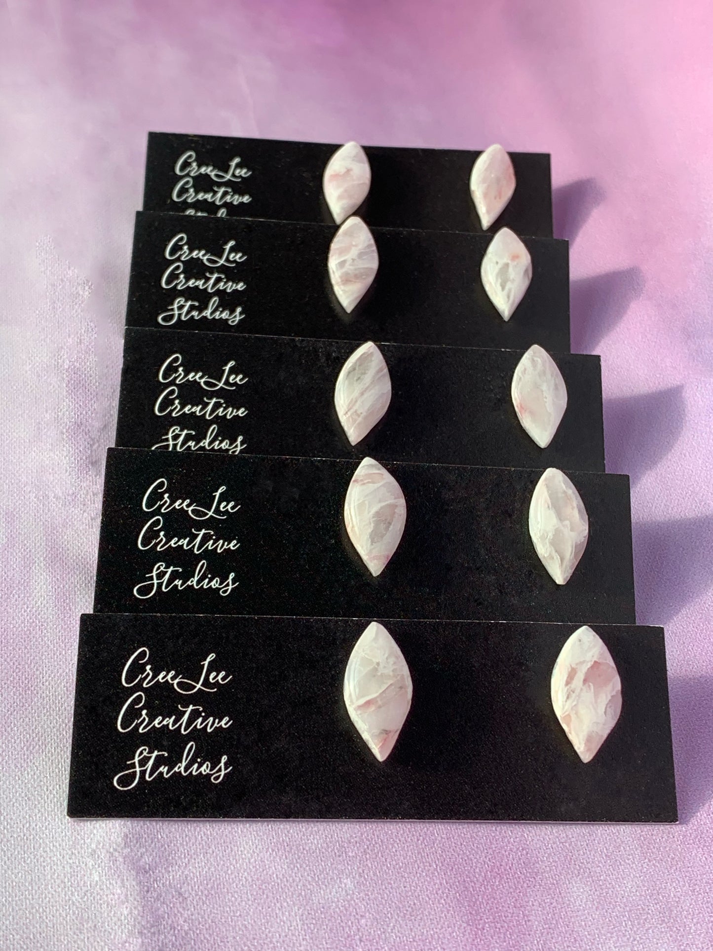 Marbled - Blush Marbled Diamond Shaped Studs - BOHO Elegance - Flower Girl Studs