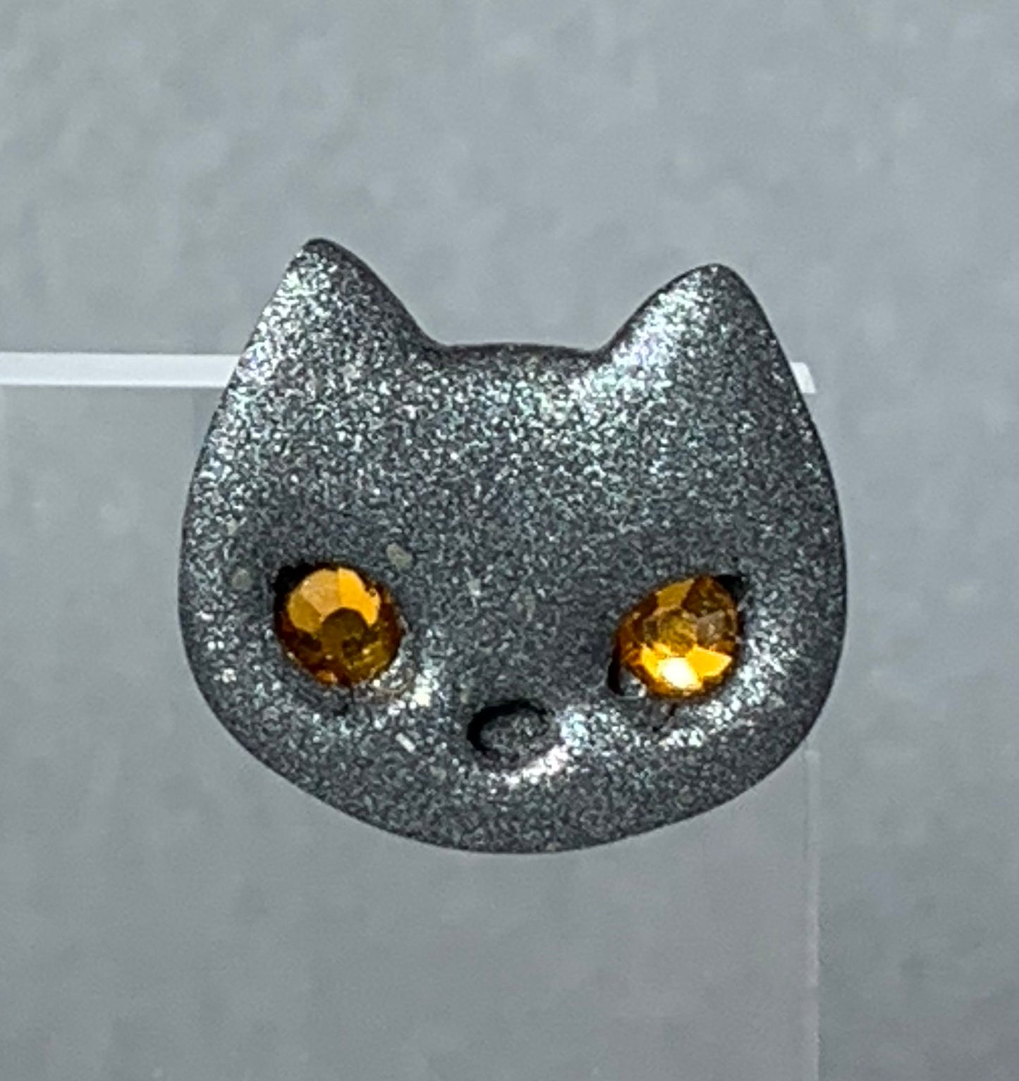 Cat - Silver/Grey Cat Studs with Sparkling Eyes