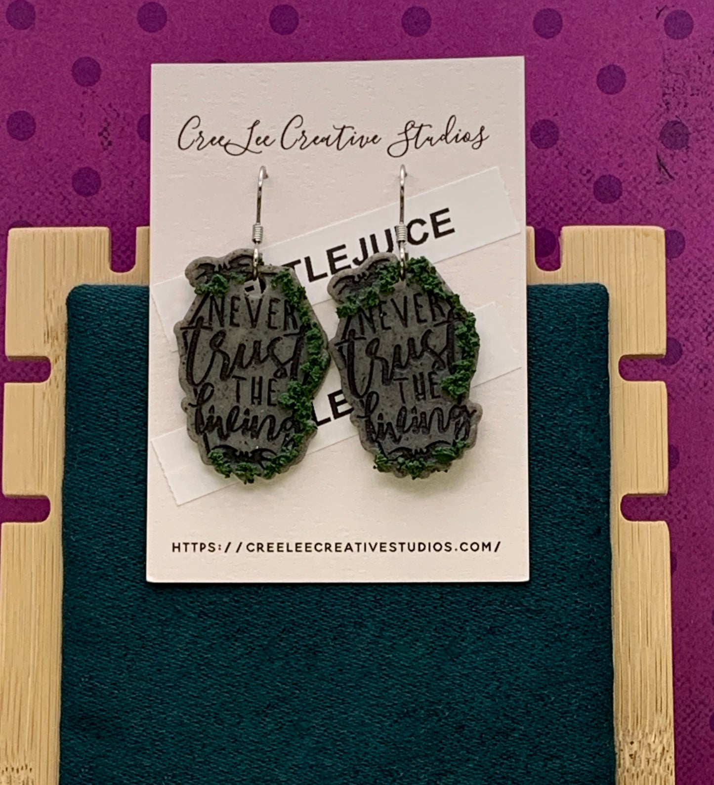 Never Trust the Living Tombstone with Growing Moss Earrings