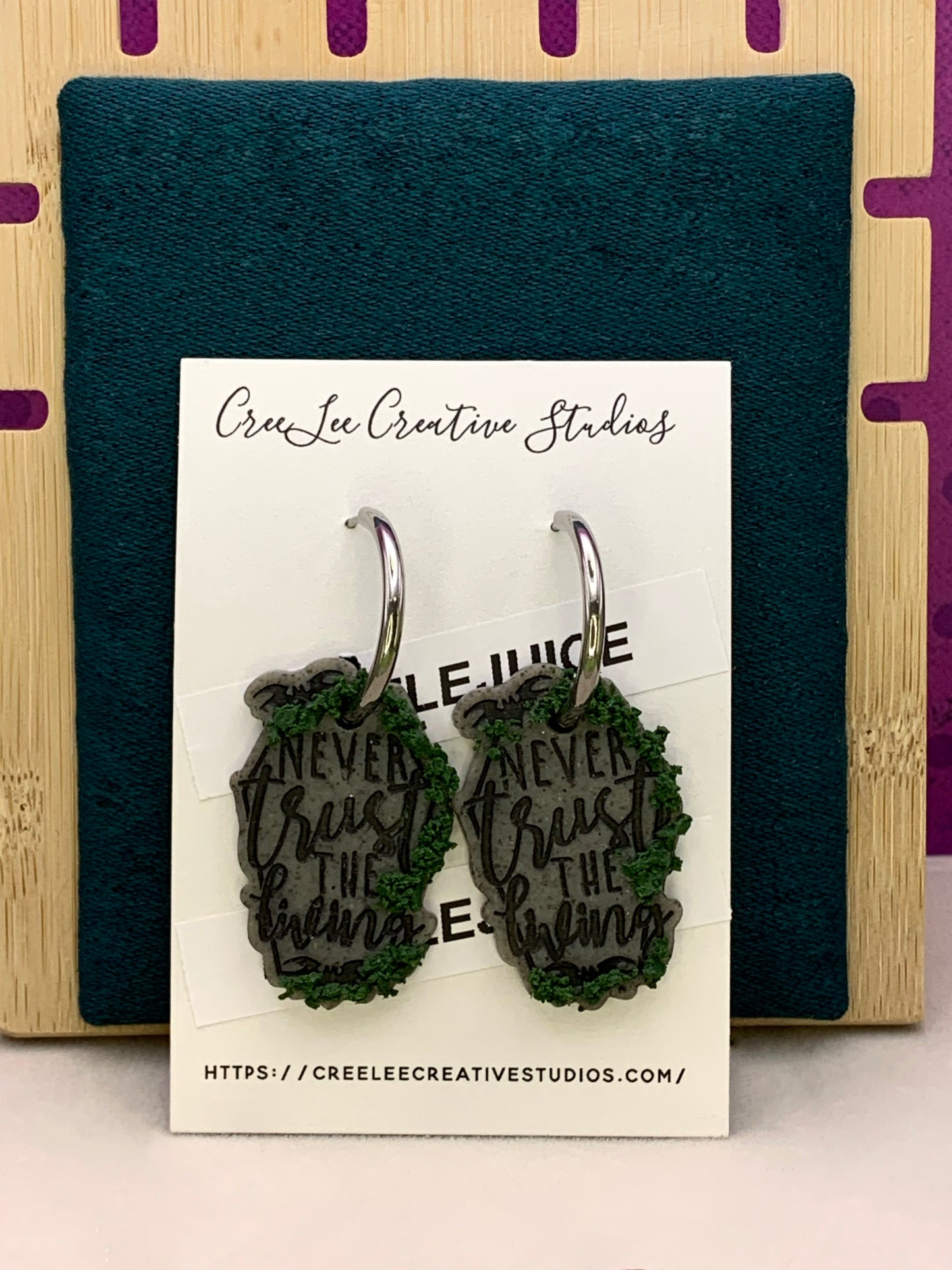 Never Trust the Living Tombstone with Growing Moss Earrings