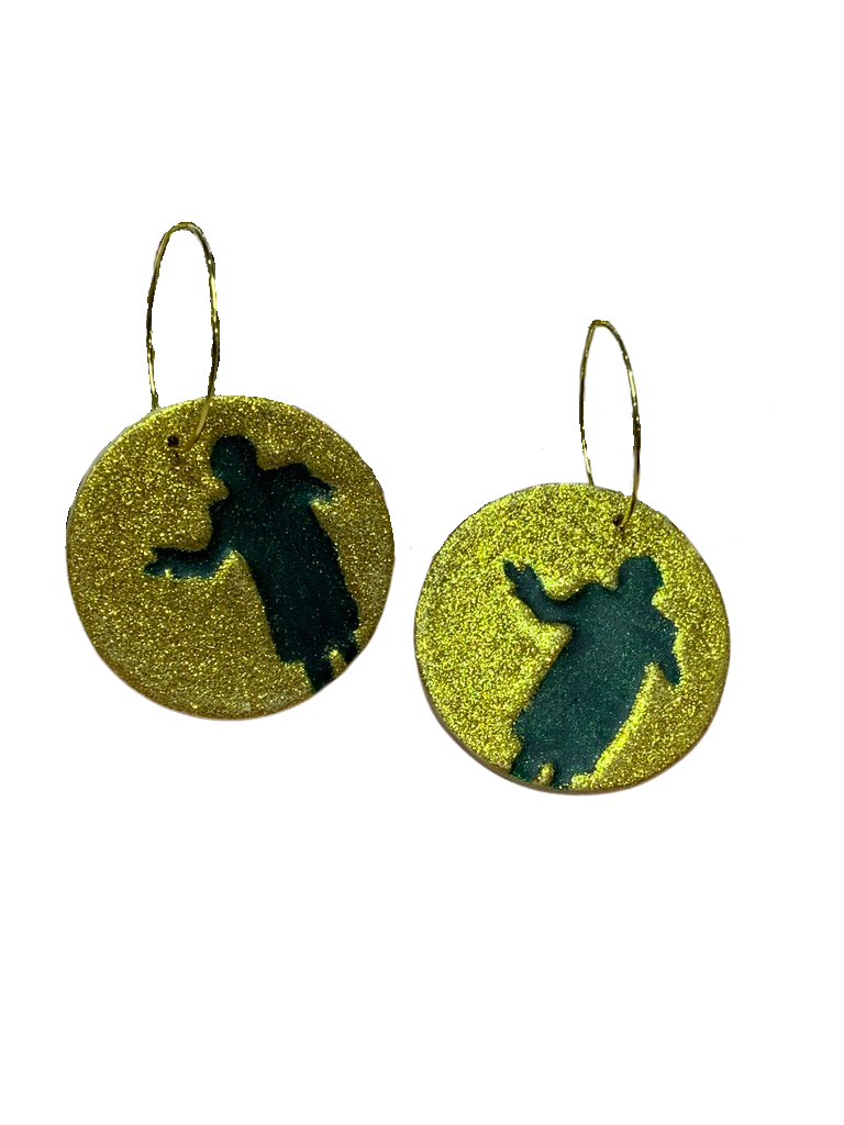 Wizard of OZ earrings made in the silhouette of the Wizard.