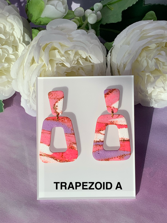 Marbled Earrings - Pink and Purple Matte Trapezoid Dangles