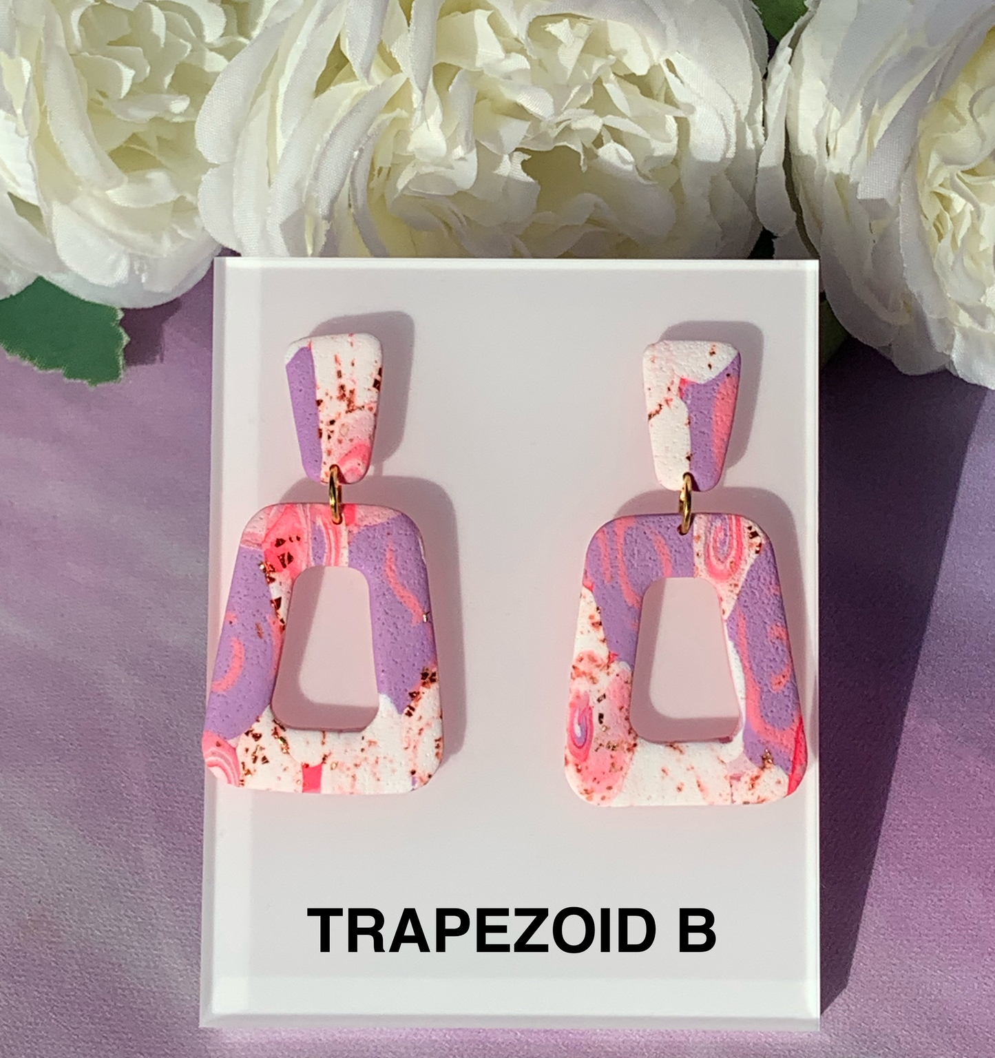 Marbled Earrings - Pink and Purple Matte Trapezoid Dangles