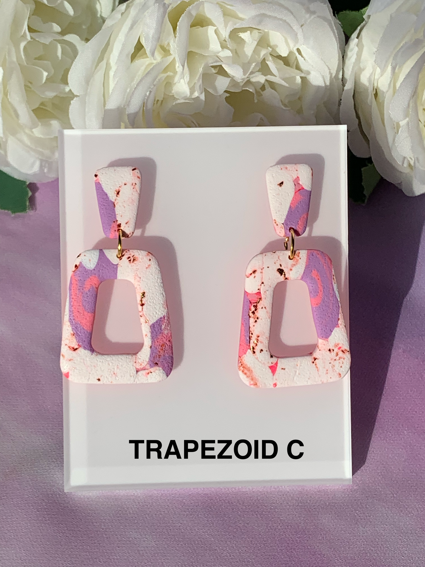 Marbled Earrings - Pink and Purple Matte Trapezoid Dangles